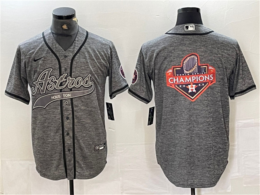 Men's Grey Houston Astros Team Big Logo With Patch Cool Base Stitched Baseball Jersey